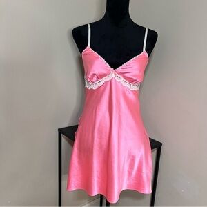 Victorias Secret Hot Pink Lace Silky Slip Dress Size M